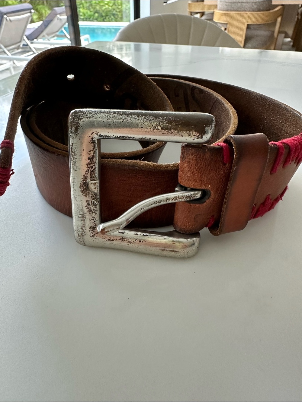 vintage Gap (PRODUCT)RED leather belt featuring brown leather with bold red whip